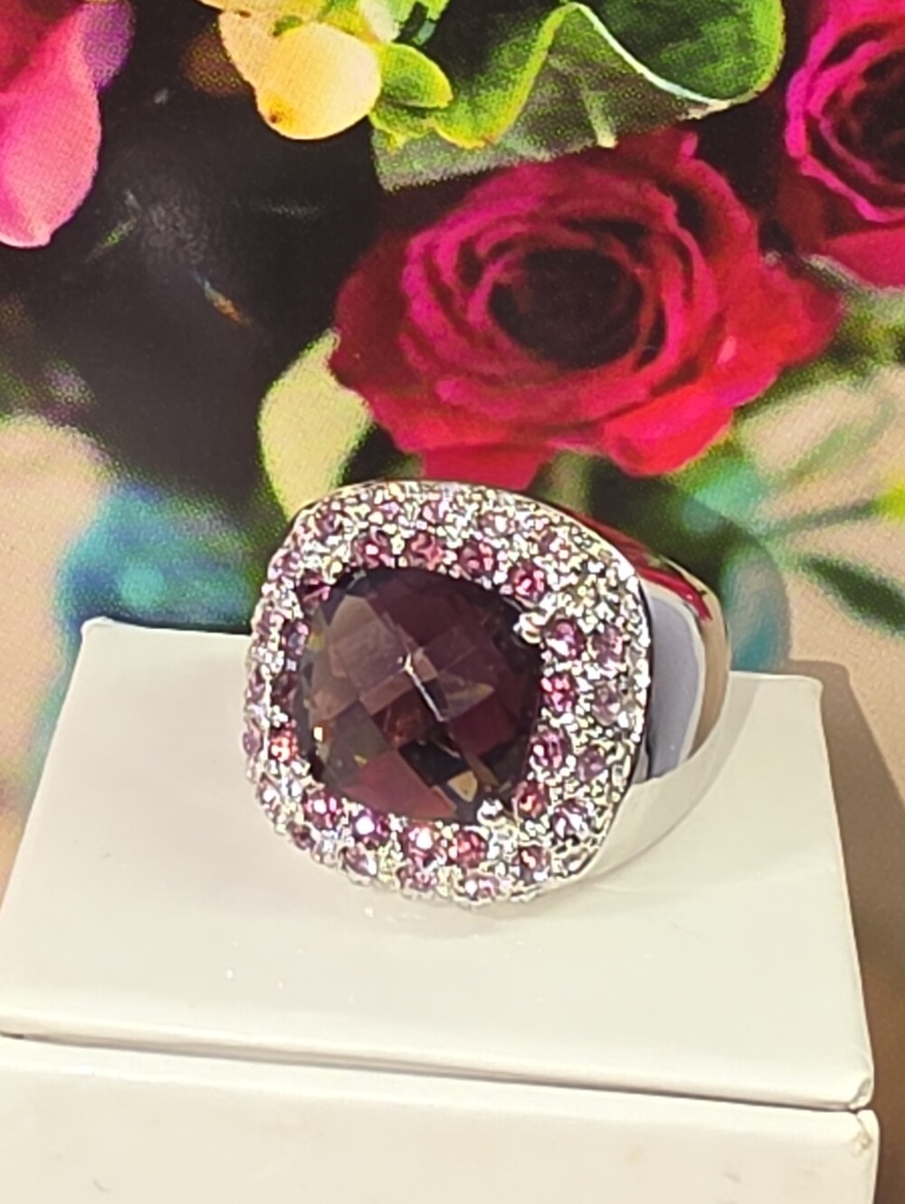 #2596, Mk Michael Kors, Purple Crystal Stones Cocktail Ring, Size 6 Nwot.